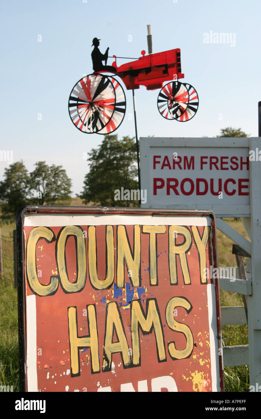 Leesburg Virginia,Loudoun County,James Monroe Highway,Heider's Country Store,informazioni,messaggio,pubblicità,banner,annuncio,avviso,Country Hams,far Foto Stock