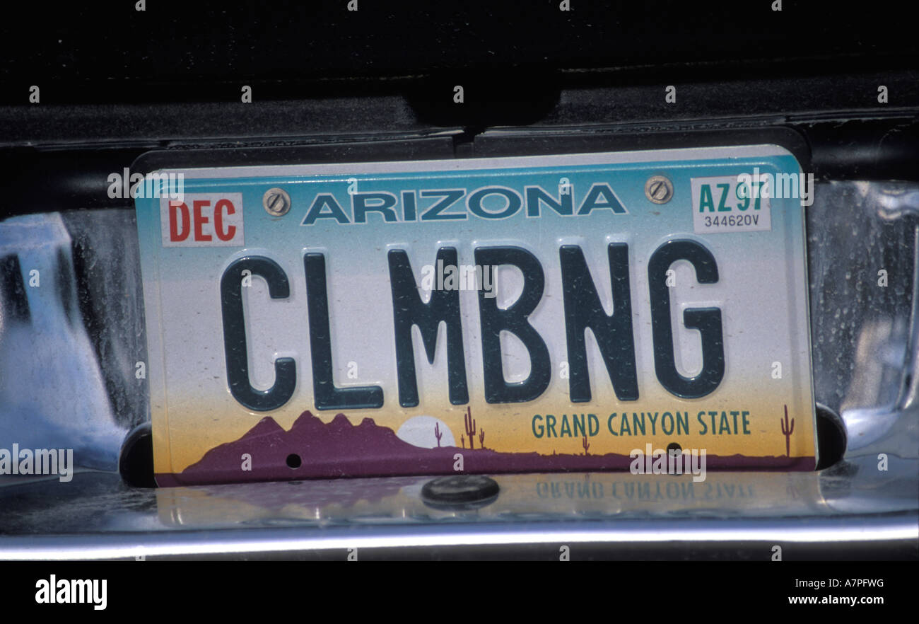 In prossimità di un veicolo Arizona piastra di registrazione si riferisce alle arrampicate Foto Stock