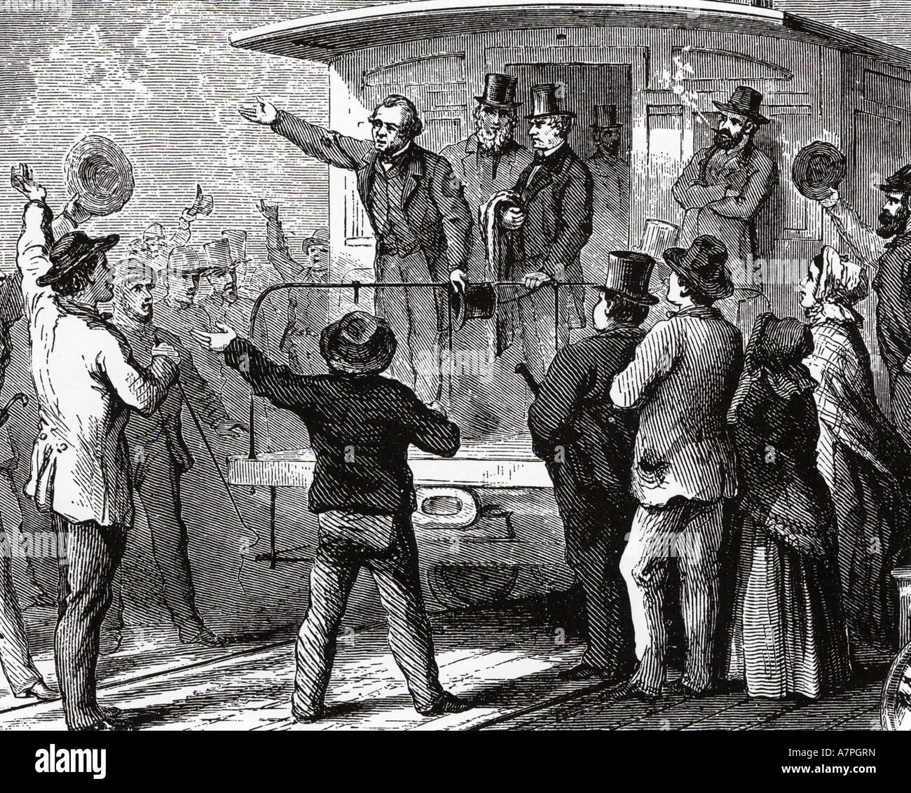 ANDREW JOHNSON diciassettesimo PRESIDENTE DEGLI STATI UNITI D'AMERICA qui mostrato durante il suo tour del facile e Mid-West nel 1866 Foto Stock