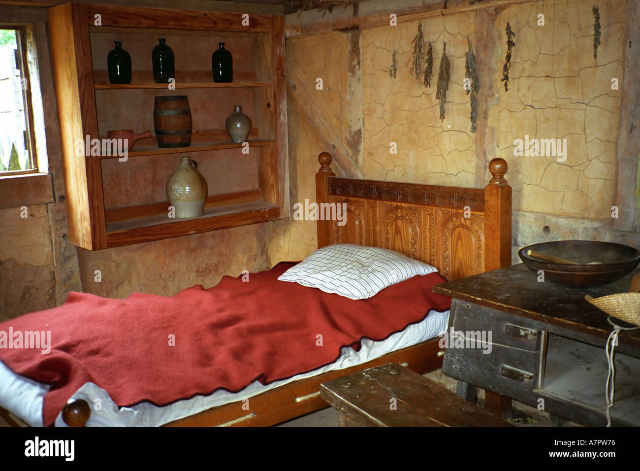 Colono camera da letto in Jamestown Virginia STATI UNITI D'AMERICA Foto Stock