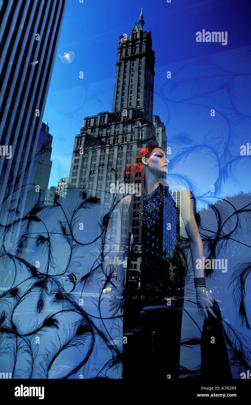 Stati Uniti, New York, Superiore Midtown, la Fifth Avenue nel "Bergdorf Goodman vetrina Foto Stock