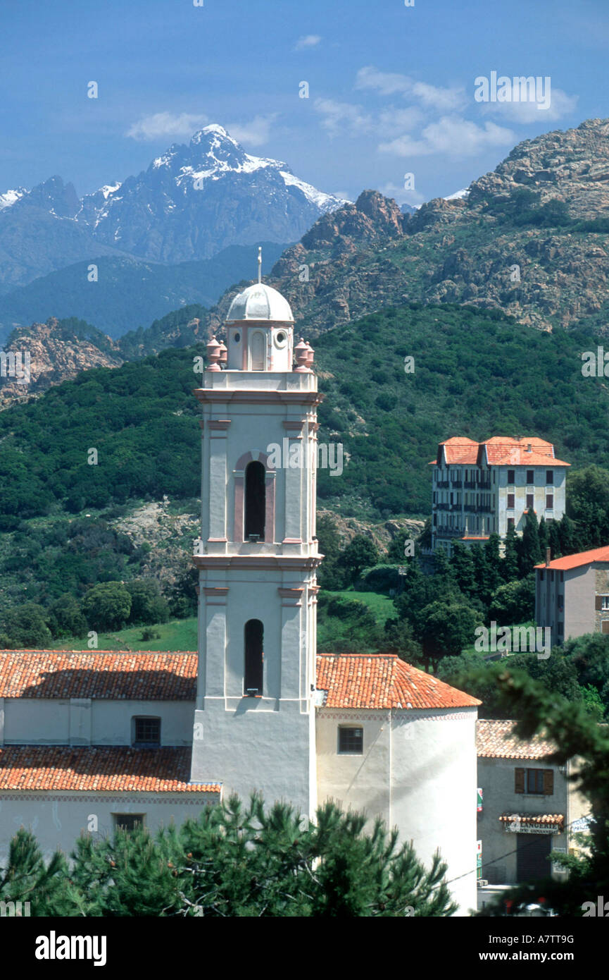 Torre campanaria in città e la Balagne, Corsica, Francia Foto Stock