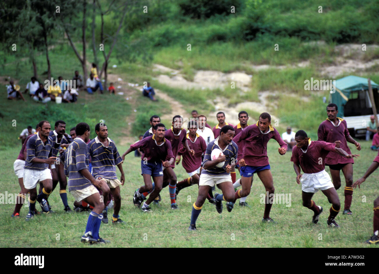 Isole Fiji, isola di Viti Levu, partita di rugby tra villaggi Foto Stock