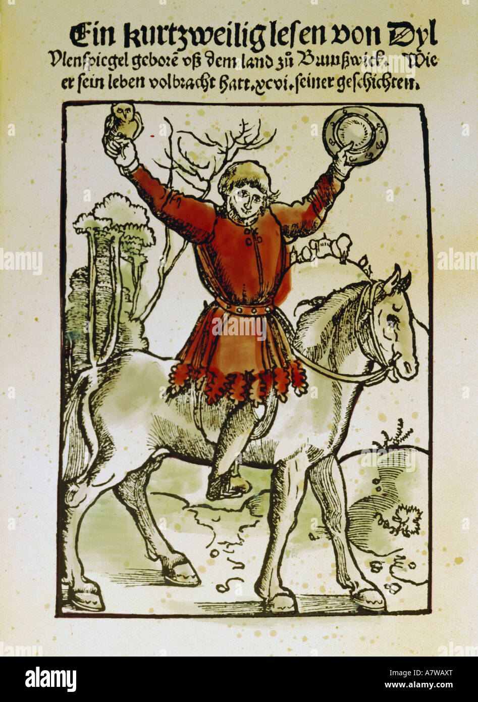 Literture, 'Eulenspiegel', titolo della 1st edizione, stampato da Johannes Grüninger, Strassburg, 1515, British Museum, Londra, , Foto Stock