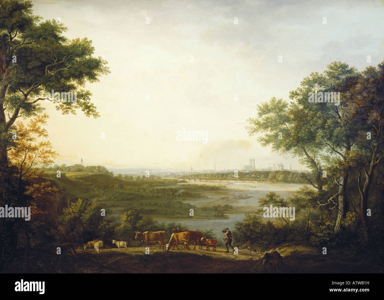 Belle arti, Dorner, Johann Jakob, il sambuco (1766 - 1813), 'Ansicht von München", pittura, 1806, olio su tela, 115,5x162,5 cm, Museo Nazionale Bavarese Monaco di Baviera, , artista del diritto d'autore non deve essere cancellata Foto Stock