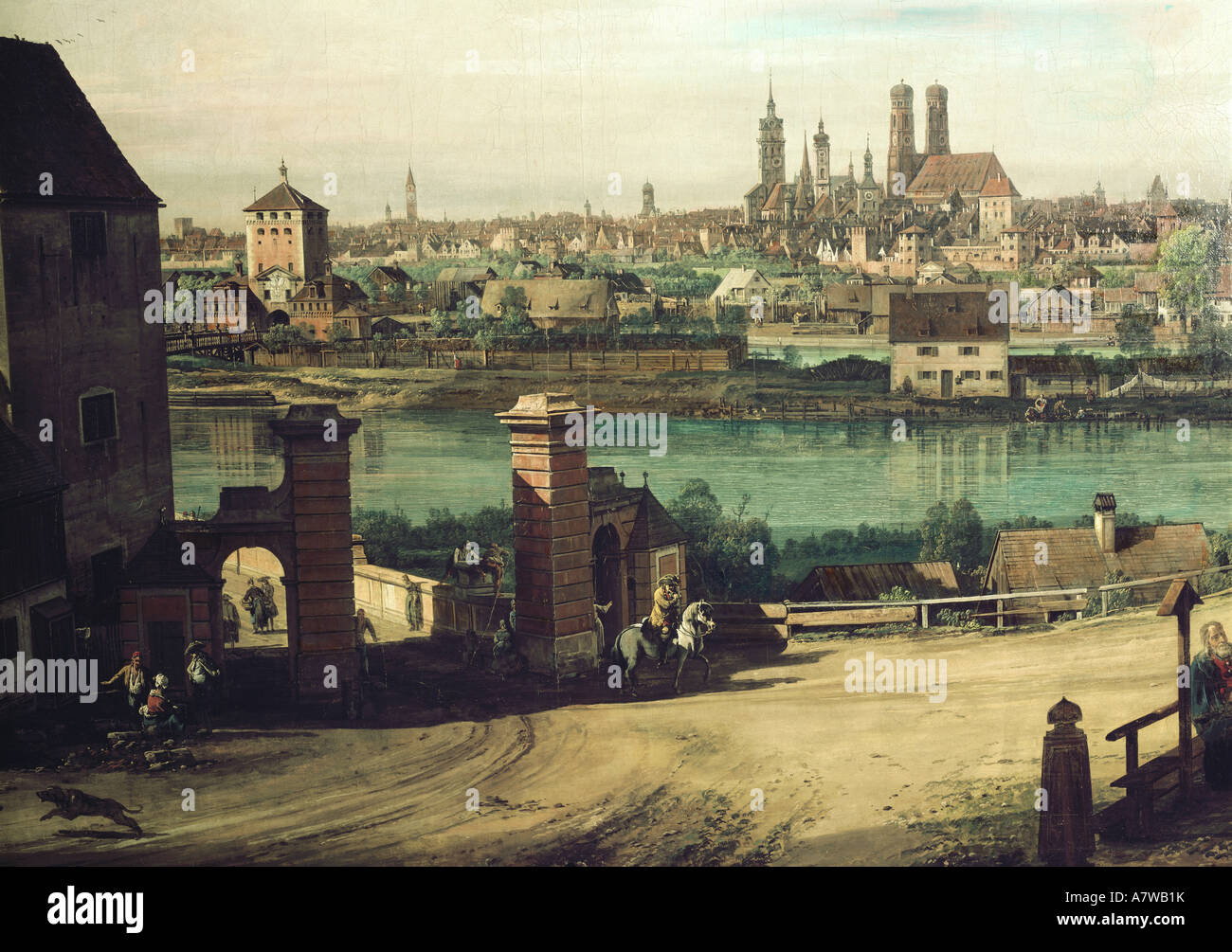 Belle arti, Bellotto, Bernardo (1722 - 1780), 'Stadtansicht von München", pittura, circa 1761, olio su tela, Museo della Residenz di Monaco di Baviera, , artista del diritto d'autore non deve essere cancellata Foto Stock