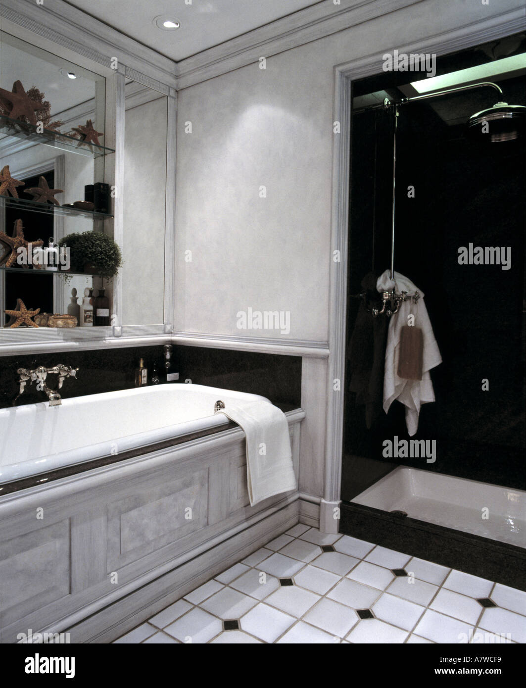 Bagno con vasca e doccia Foto Stock