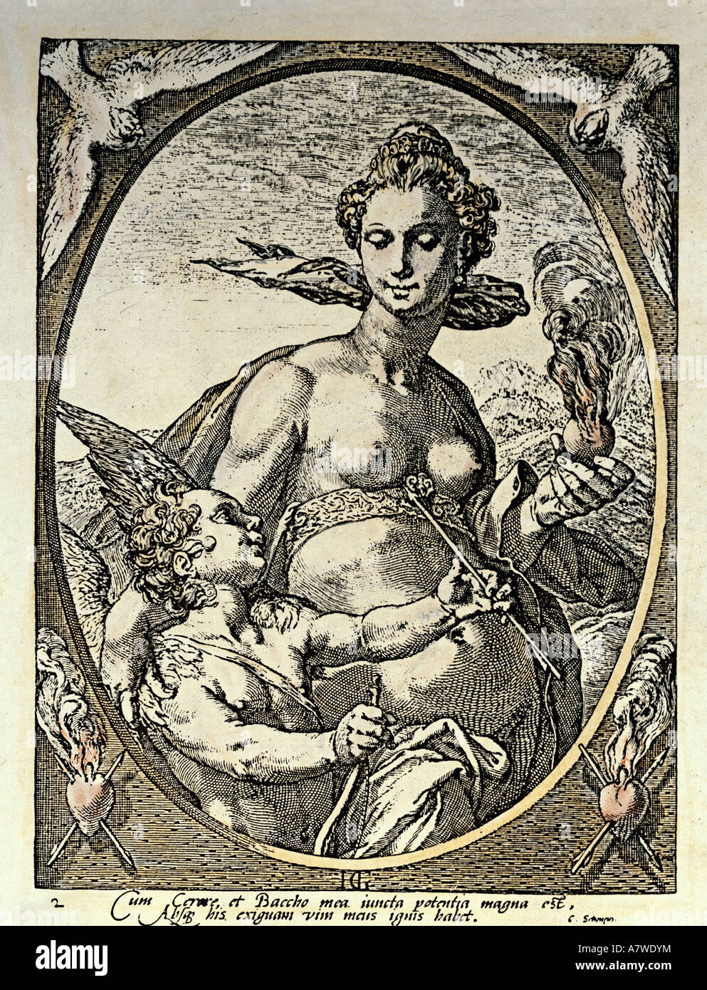Venere, dea romana di amore, di Venere e Amore, incisione da Hendrik Goltzius, circa 1600, collezione privata, , artista del diritto d'autore non deve essere cancellata Foto Stock