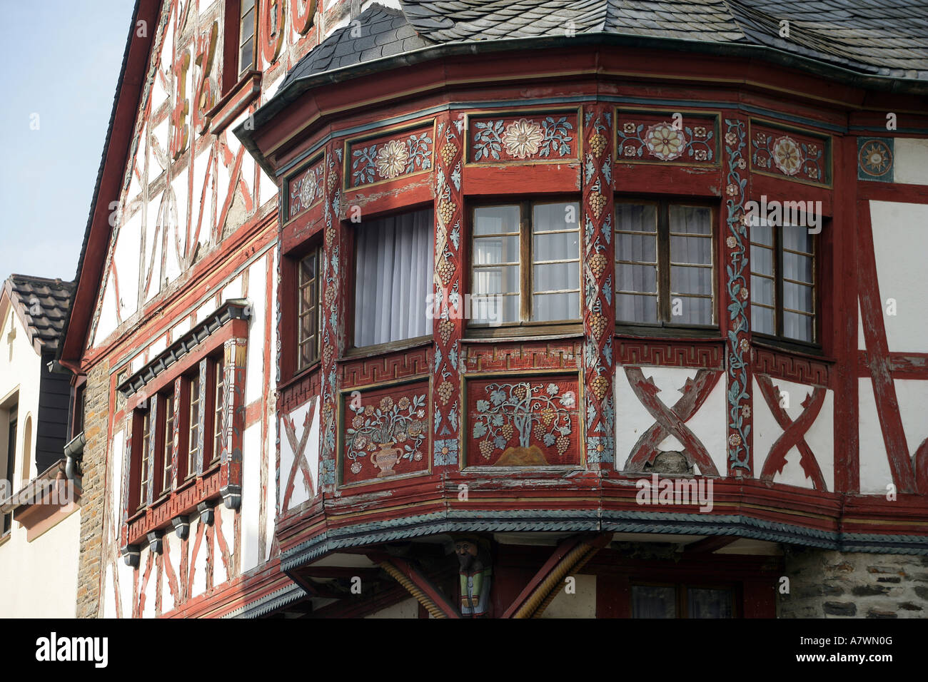Casa con travi di legno in Rhens, Renania-Palatinato , Germania Foto Stock