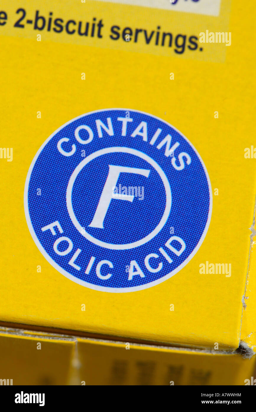 Acido Folico imballaggi alimentari informazioni registrazione Foto Stock
