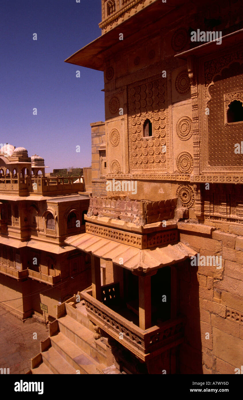 Le pareti degli edifici in Jaisalmer, India. Foto Stock