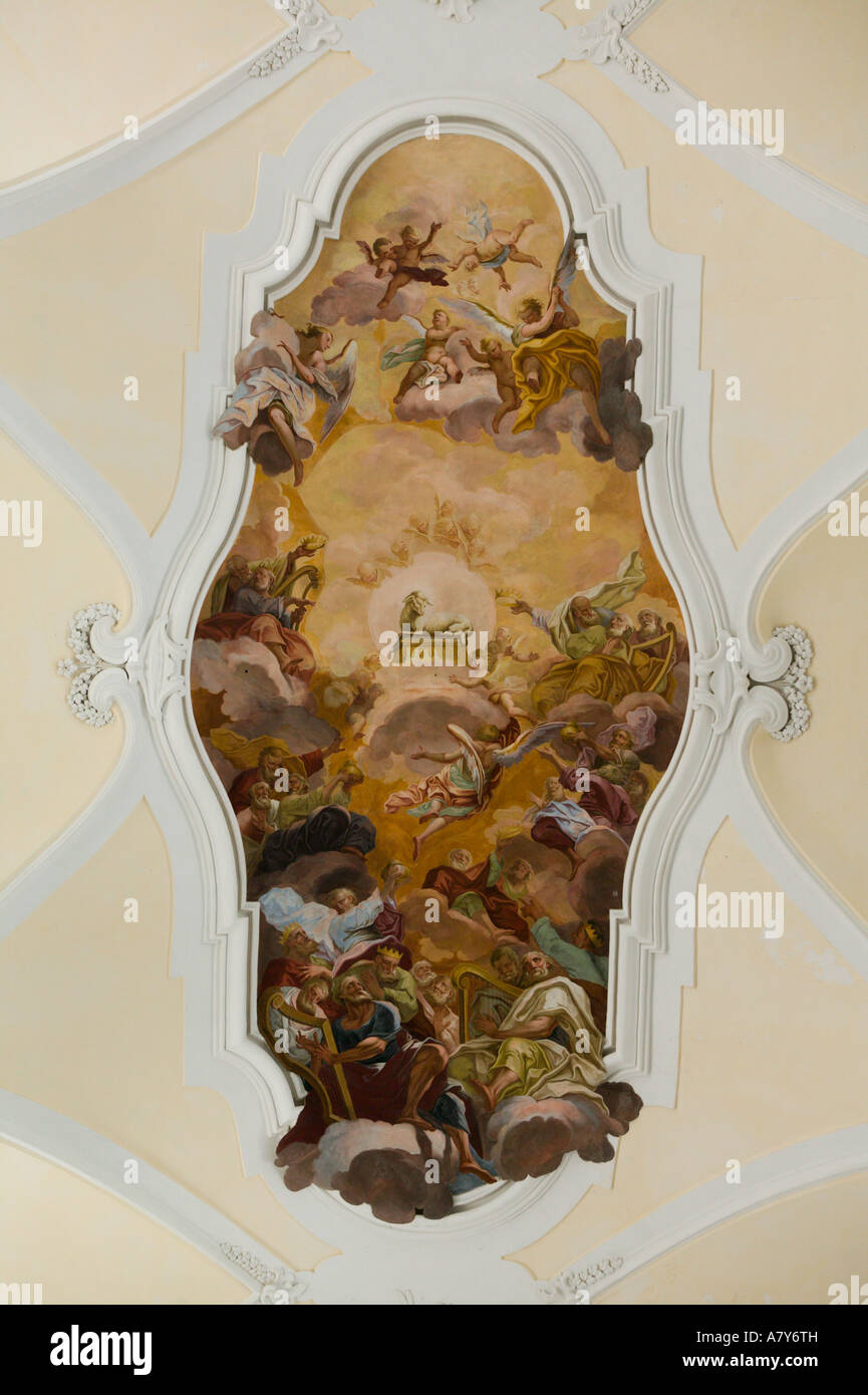 L'Italia, sicilia, noto: migliori città del barocco in Sicilia Dettaglio del soffitto, la Chiesa di San Carlo Borromeo e il Collegio dei Gesuiti Foto Stock