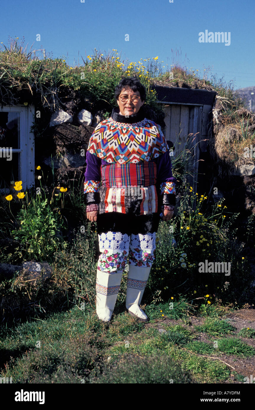 La Groenlandia, villaggio donna. Foto Stock