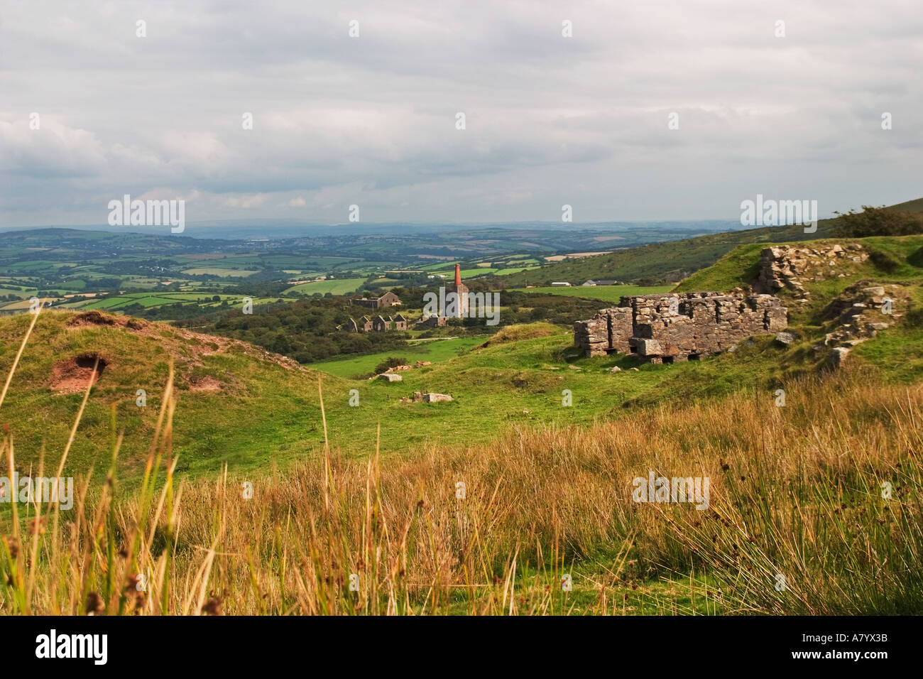 Vista da est Bodmin Moor nei pressi di tirapiedi Cornovaglia verso Plymouth in Devon UK Foto Stock