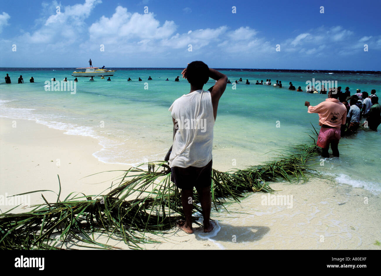 Isole Fiji, Vatulele island, Yavi Rao, la pesca tradizionale Foto Stock