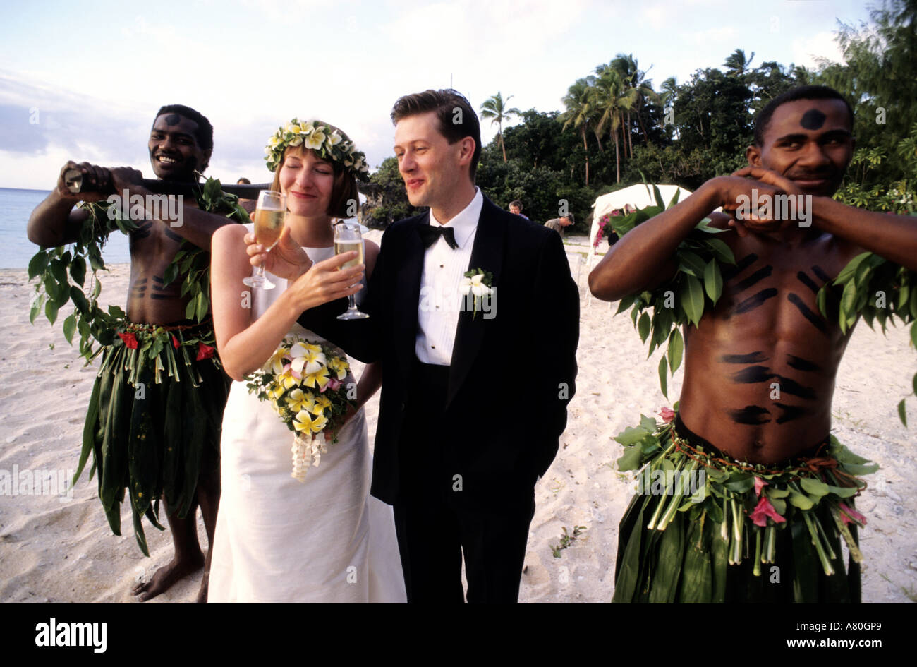 Isole Fiji, Vatuelele Isola, matrimonio in Vatulele Island Resort Foto Stock