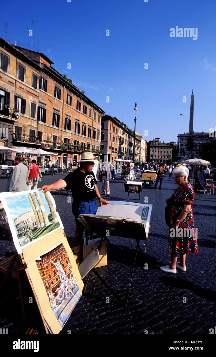 Italia Lazio Roma, pittore su Piazza Navona Foto Stock