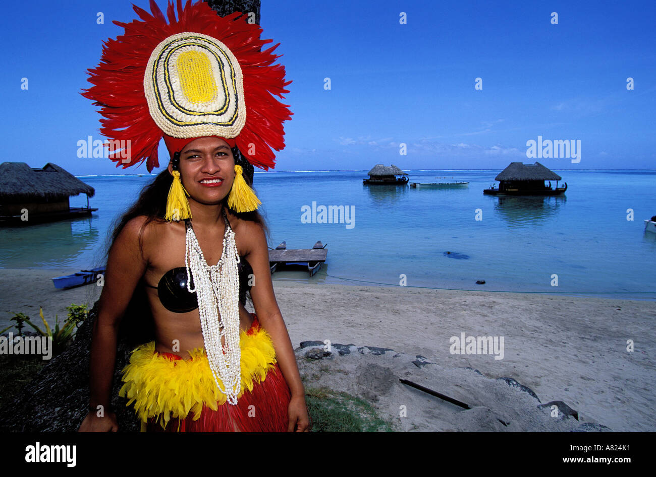 Francia Polinesia francese Isole della Società, Moorea, polinesiano matrimonio in Tiki Village Foto Stock