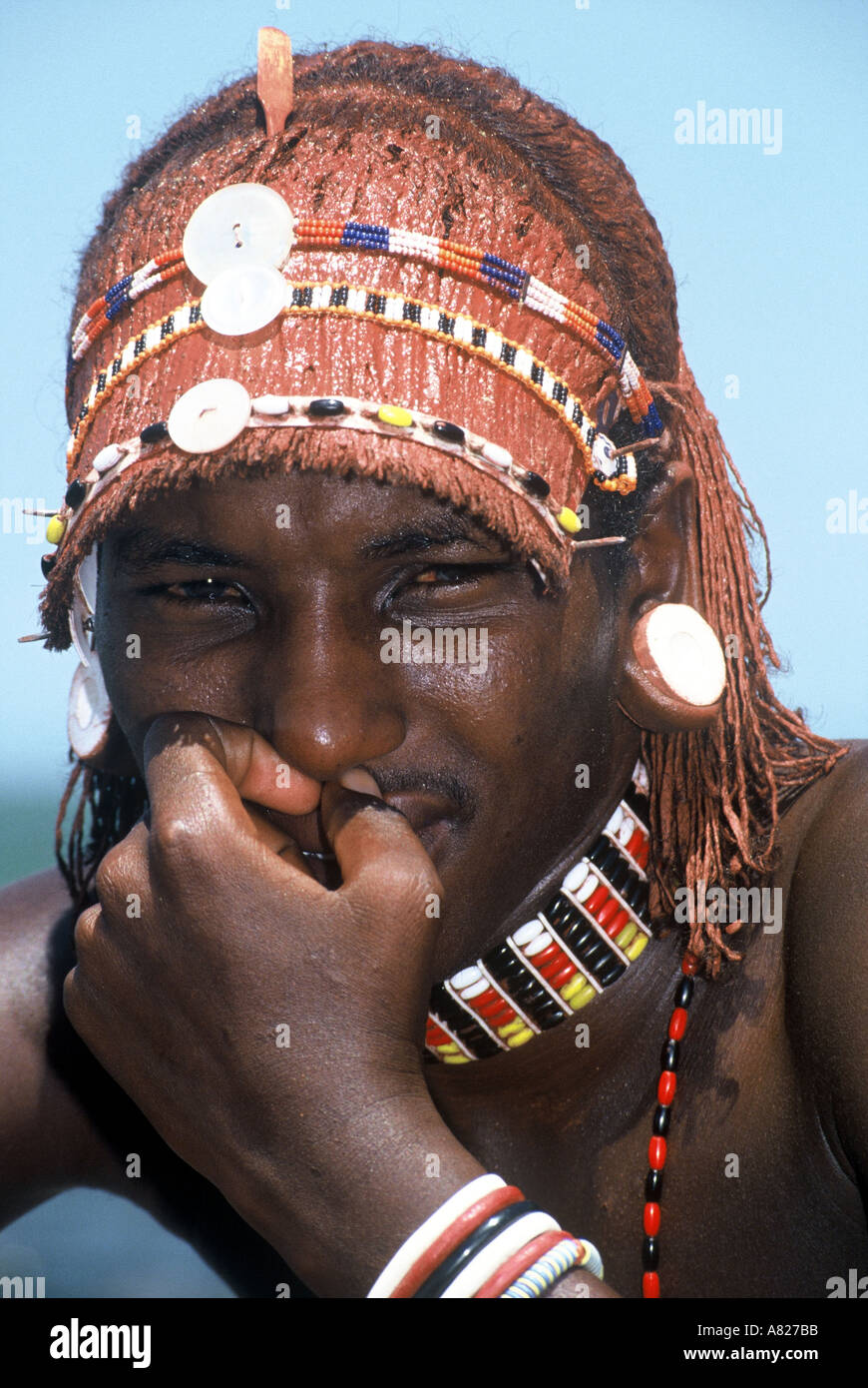 El molo guerriero del Lago Turkana in Kenya Africa orientale Foto Stock