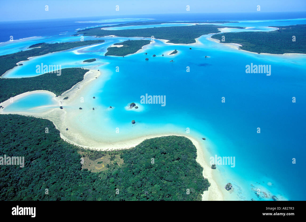 Francia, Nuova Caledonia, Pine Island (vista aerea) dell upi Bay Foto Stock