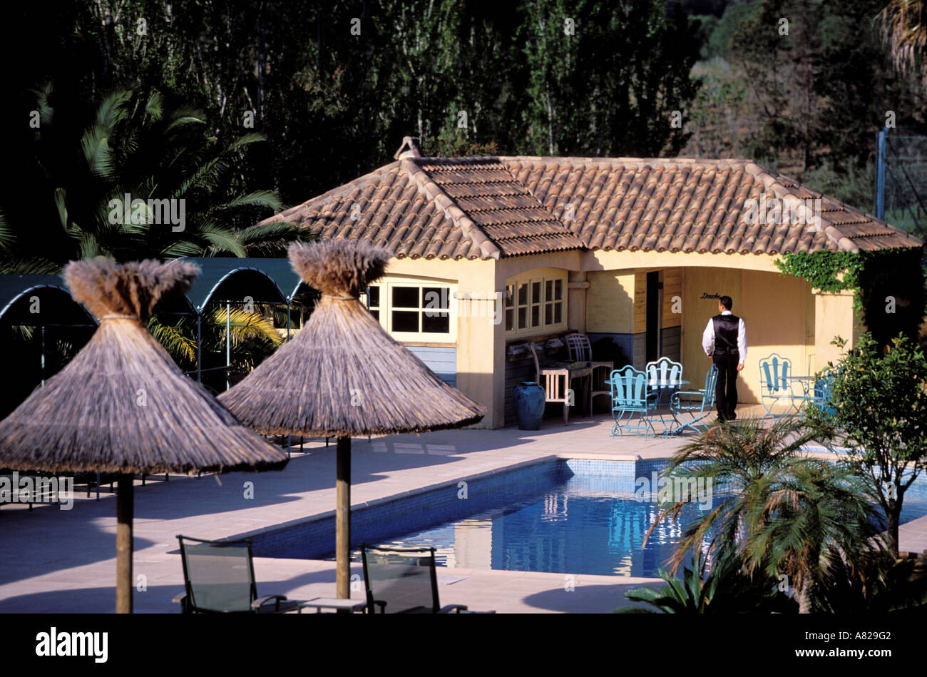 Francia, Haute Corse, swinmming pool di la Signoria (lussuoso hotel vicino a Calvi) Foto Stock