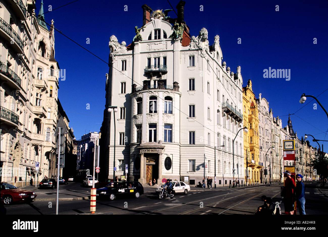Repubblica Ceca, Praga, il Goethe Institute sul pontile di Masaryk Foto Stock