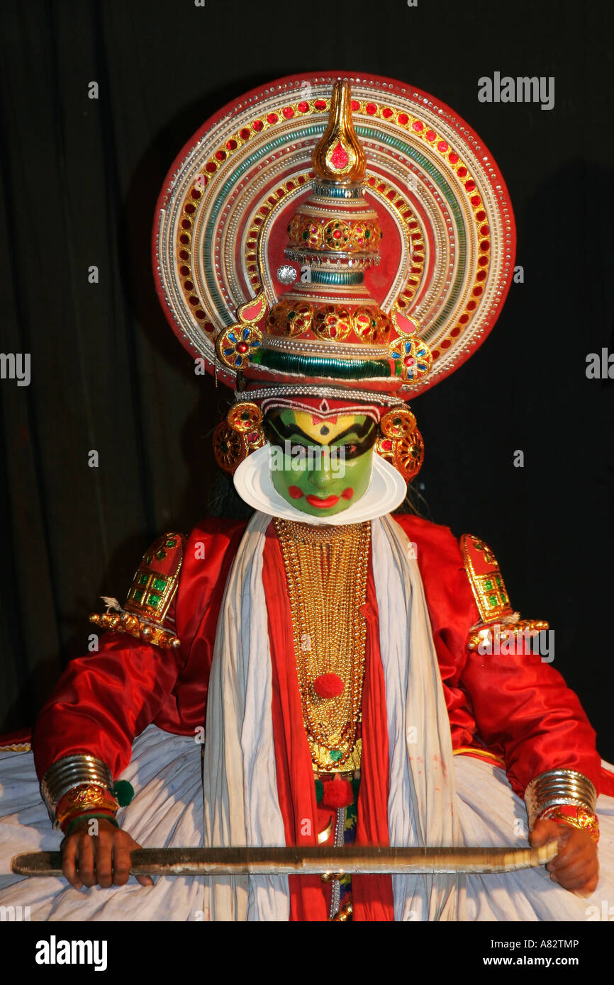 Varkala Kathakali performance di danza, India Kerala Foto Stock