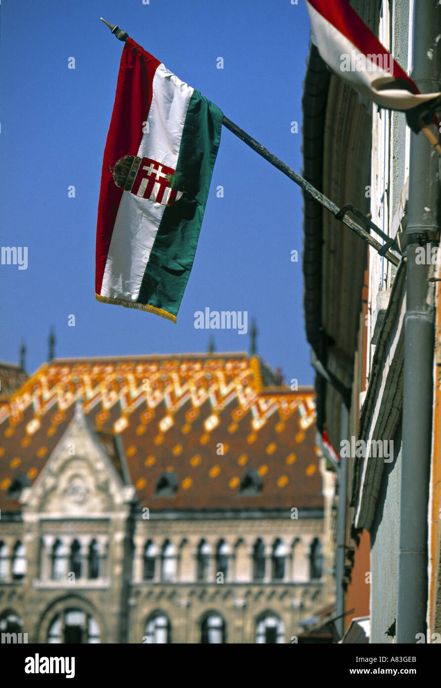 Bandiera ungherese, Castle Hill, Budapest, Ungheria Foto Stock