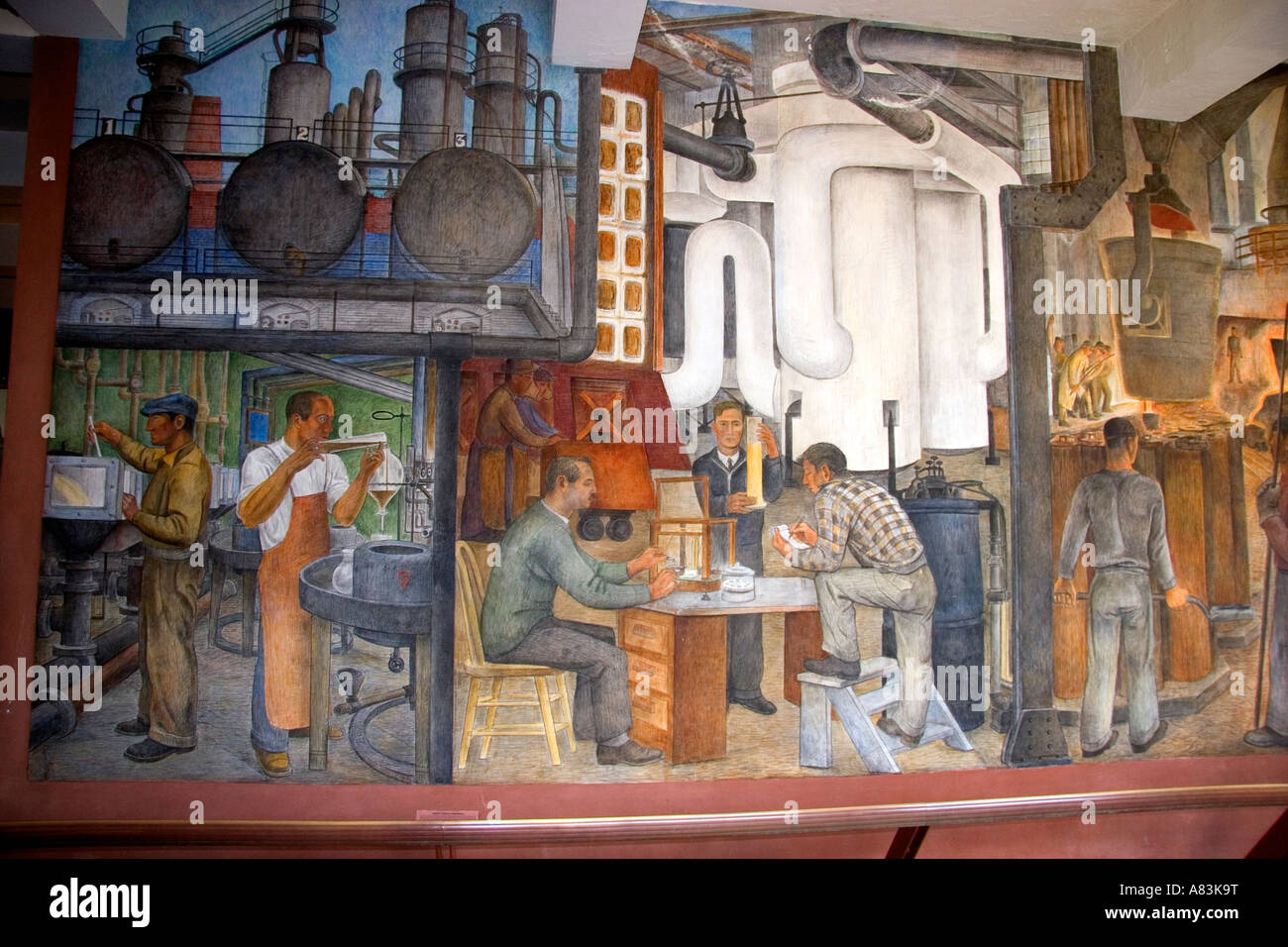 Murale all'interno di Coit Tower a San Francisco in California Foto Stock