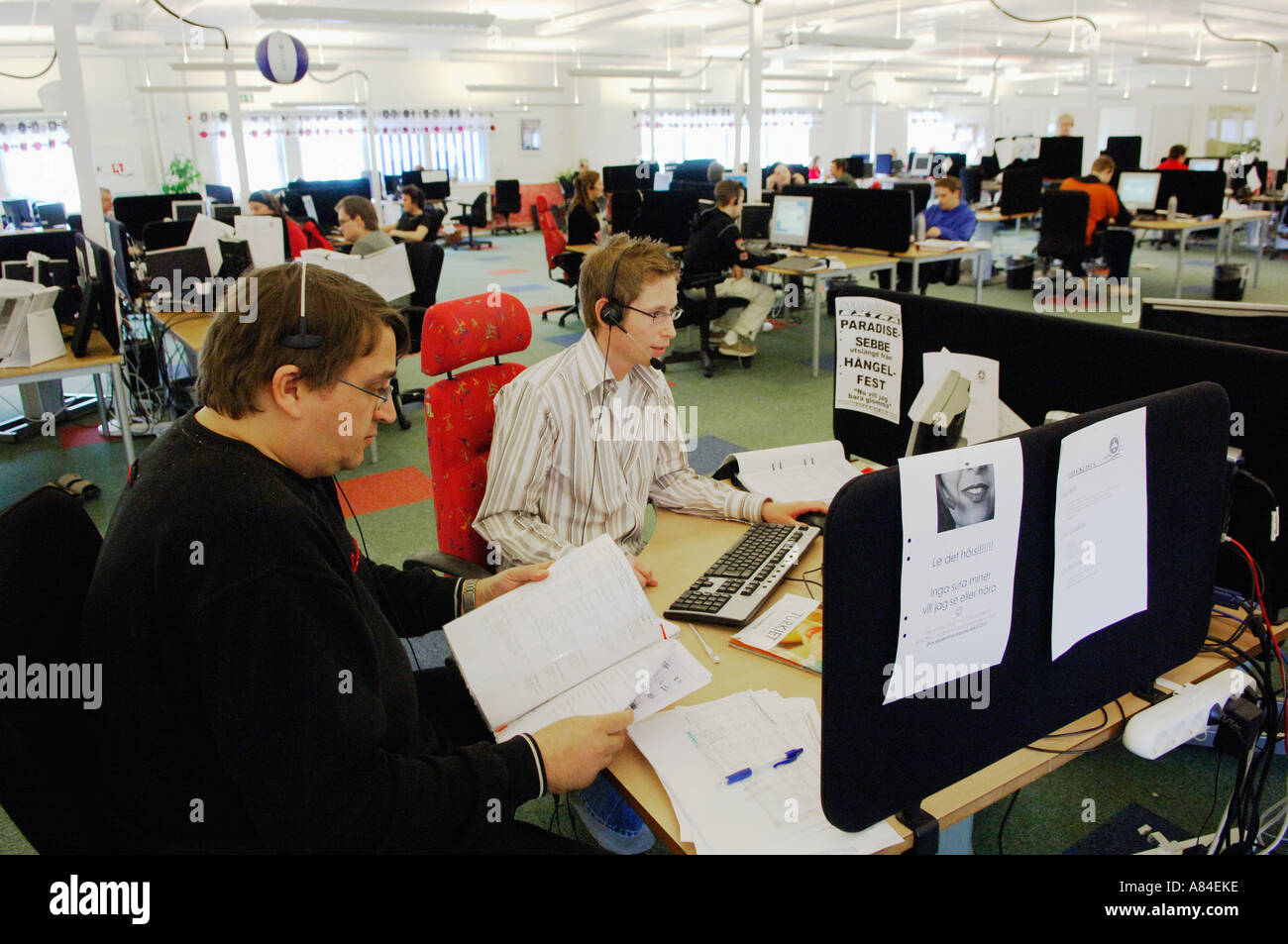 Il personale di call-center di Gällivare, Svezia settentrionale Foto Stock