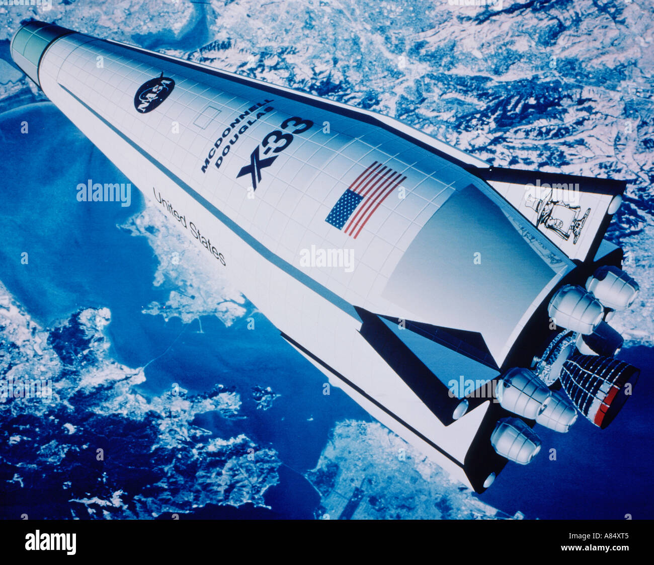 La NASA spazio sperimentale veicolo. Delta Clipper in orbita. Foto Stock