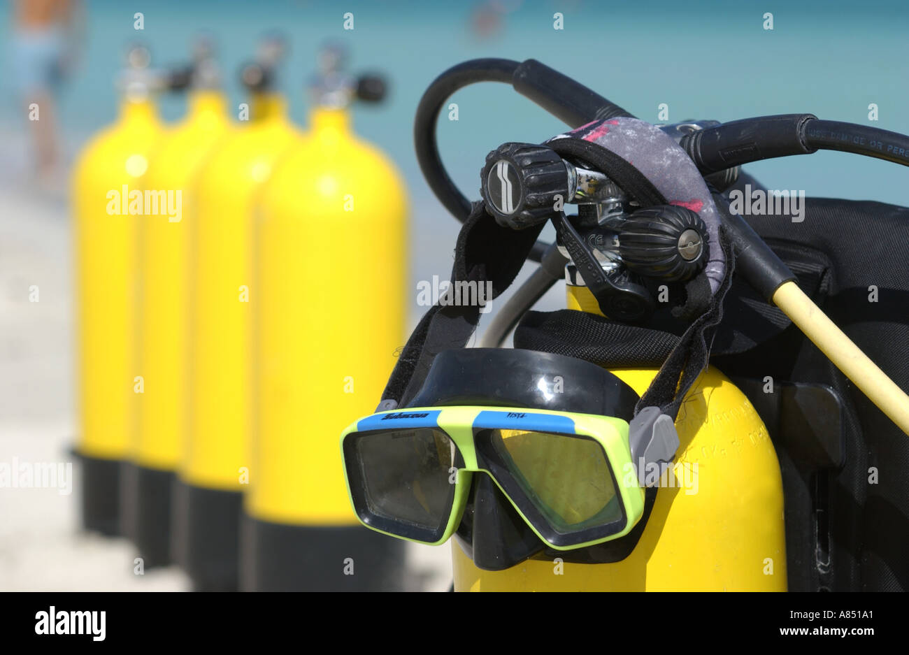 Attrezzatura subacquea, Maschera & Airtanks Foto Stock