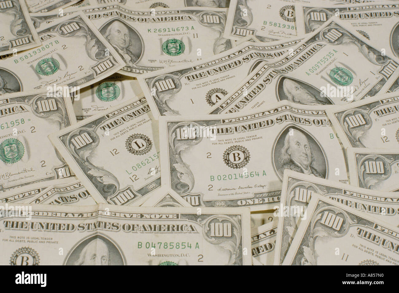 Ancora la vita dei vecchi Stati Uniti $100 [un centinaio di dollari] le fatture del dollaro. Foto Stock