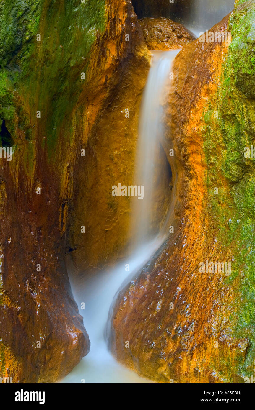 Cascata sulfurea e rocce gialle Foto Stock