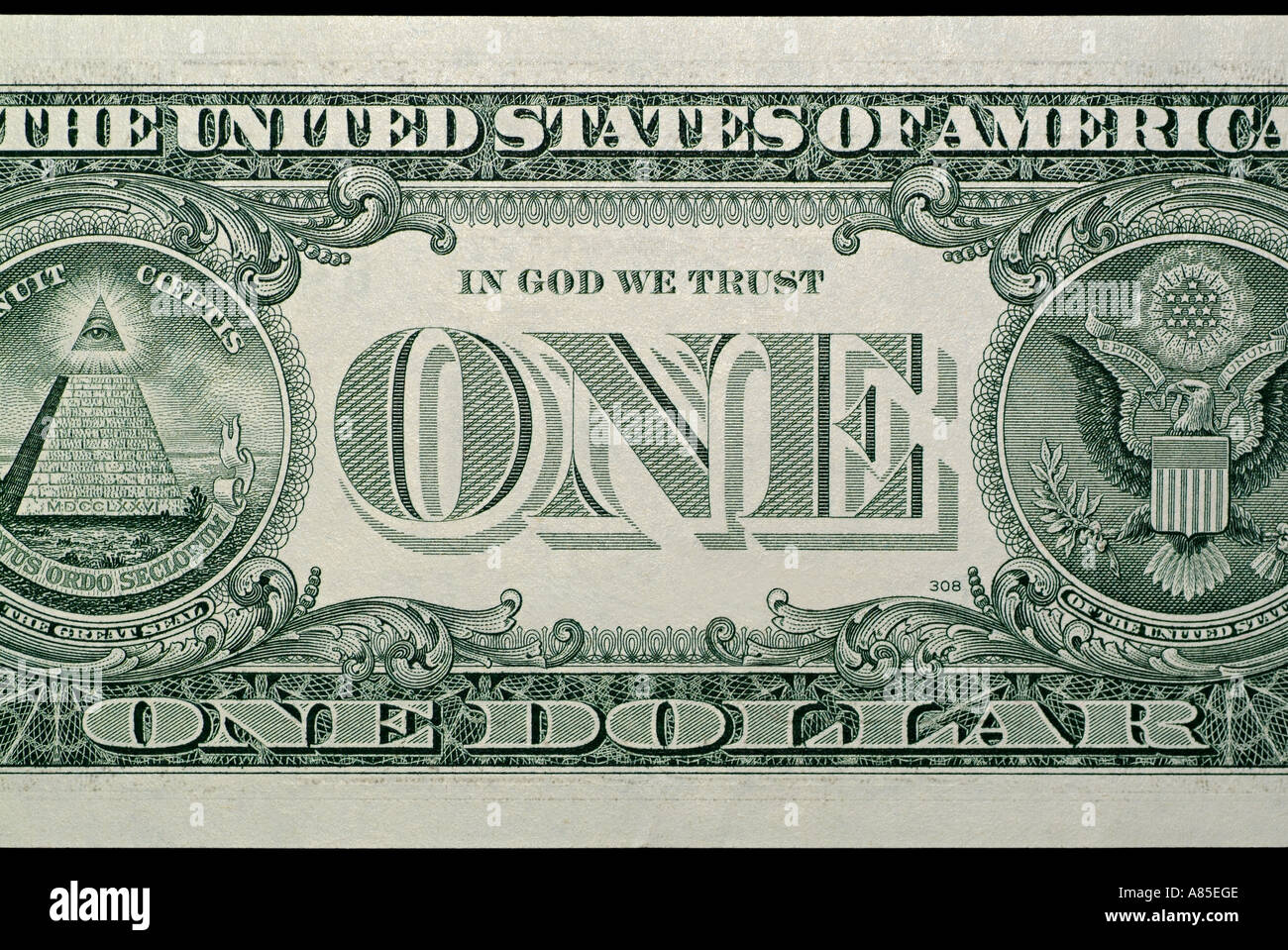 Il telaio di riempimento fino in prossimità della schiena verde di Stati Uniti d'America un dollaro nota Foto Stock