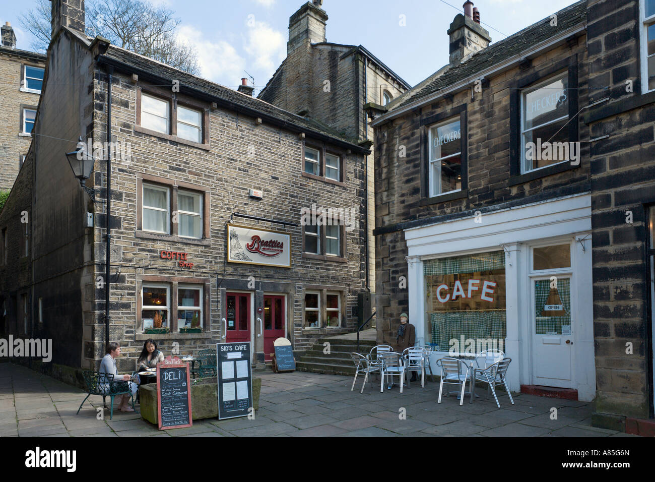 Sid's Cafe e Beatties Coffee Shop in centro città, Leeds, West Yorkshire, Inghilterra Foto Stock