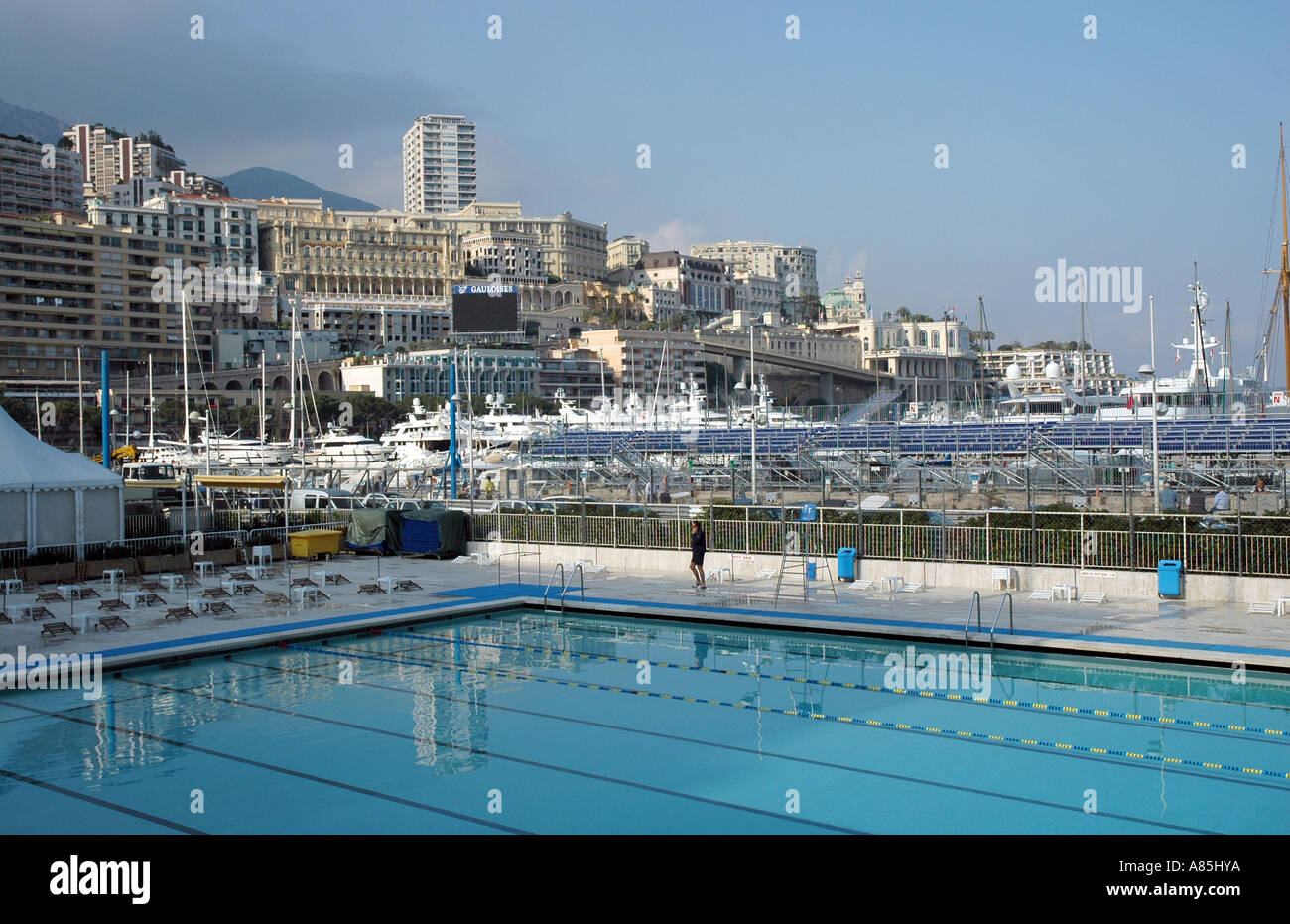 Il Principato di Monaco la famosa piscina dal Grand Prix via e Porto, Porto Ercole, Monaco-Ville, Monaco Foto Stock