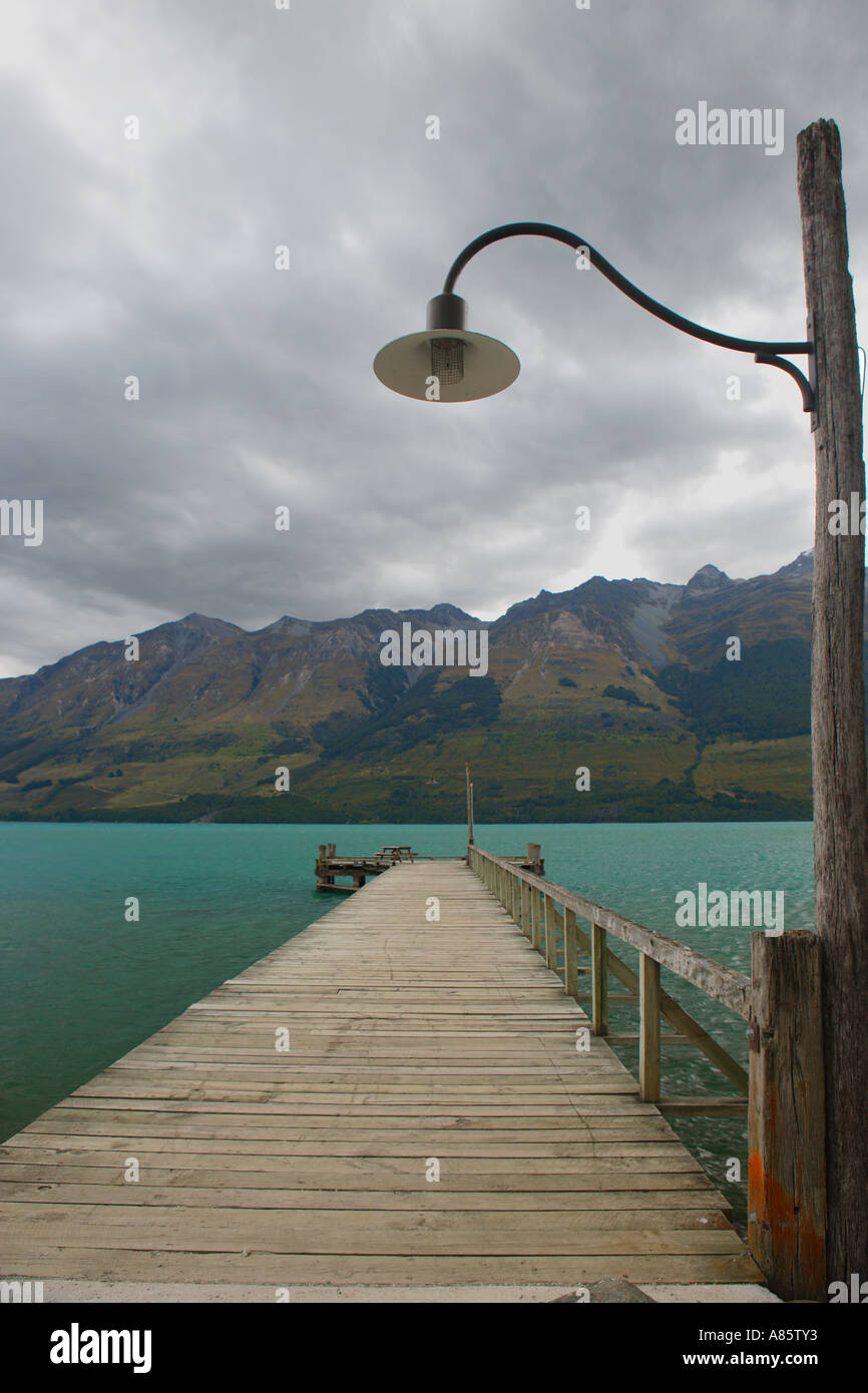 La banchina del lago Wakatipu, Glenorchy, Isola del Sud, Nuova Zelanda Foto Stock