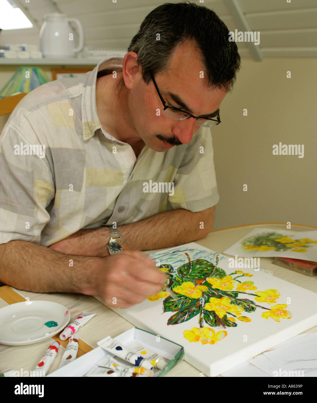 Ritratto di un uomo il disegno di una foto Foto Stock