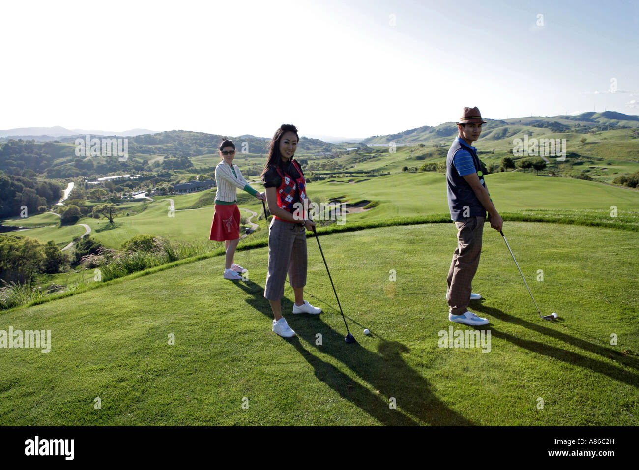 Tre giocatori che cercano in telecamera Foto Stock