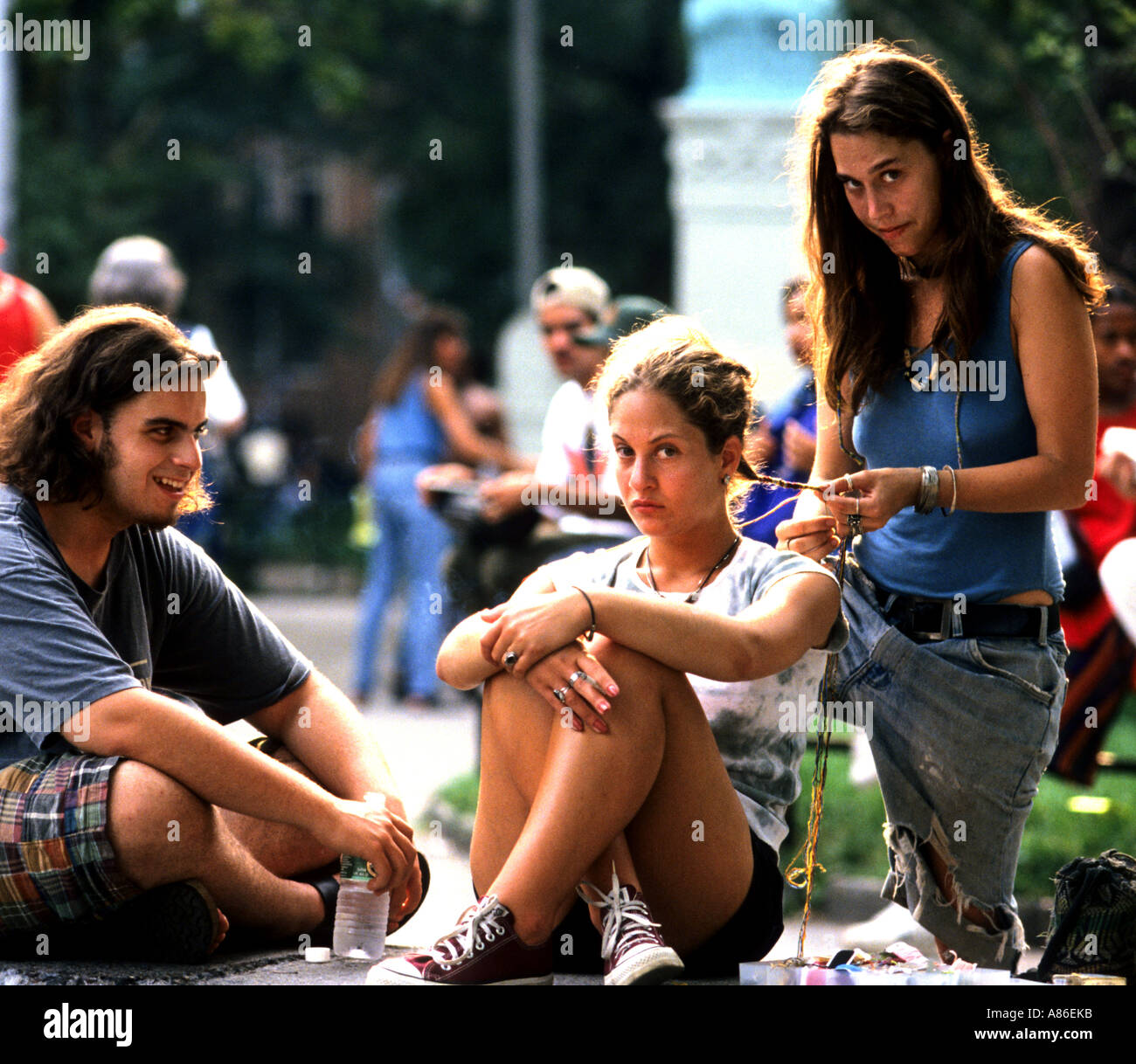 Parrucchiere giovane ragazza, New York Manhattan Village Soho Greenwich Village Manhattan adolescente Foto Stock