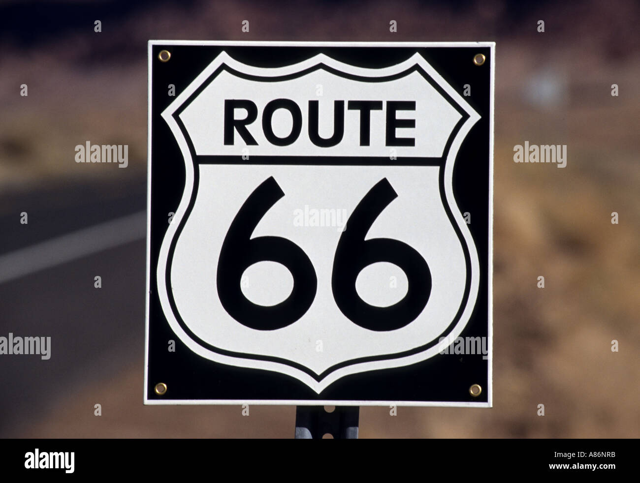 Route 66 Stati Uniti America cartello stradale il traffico Foto Stock