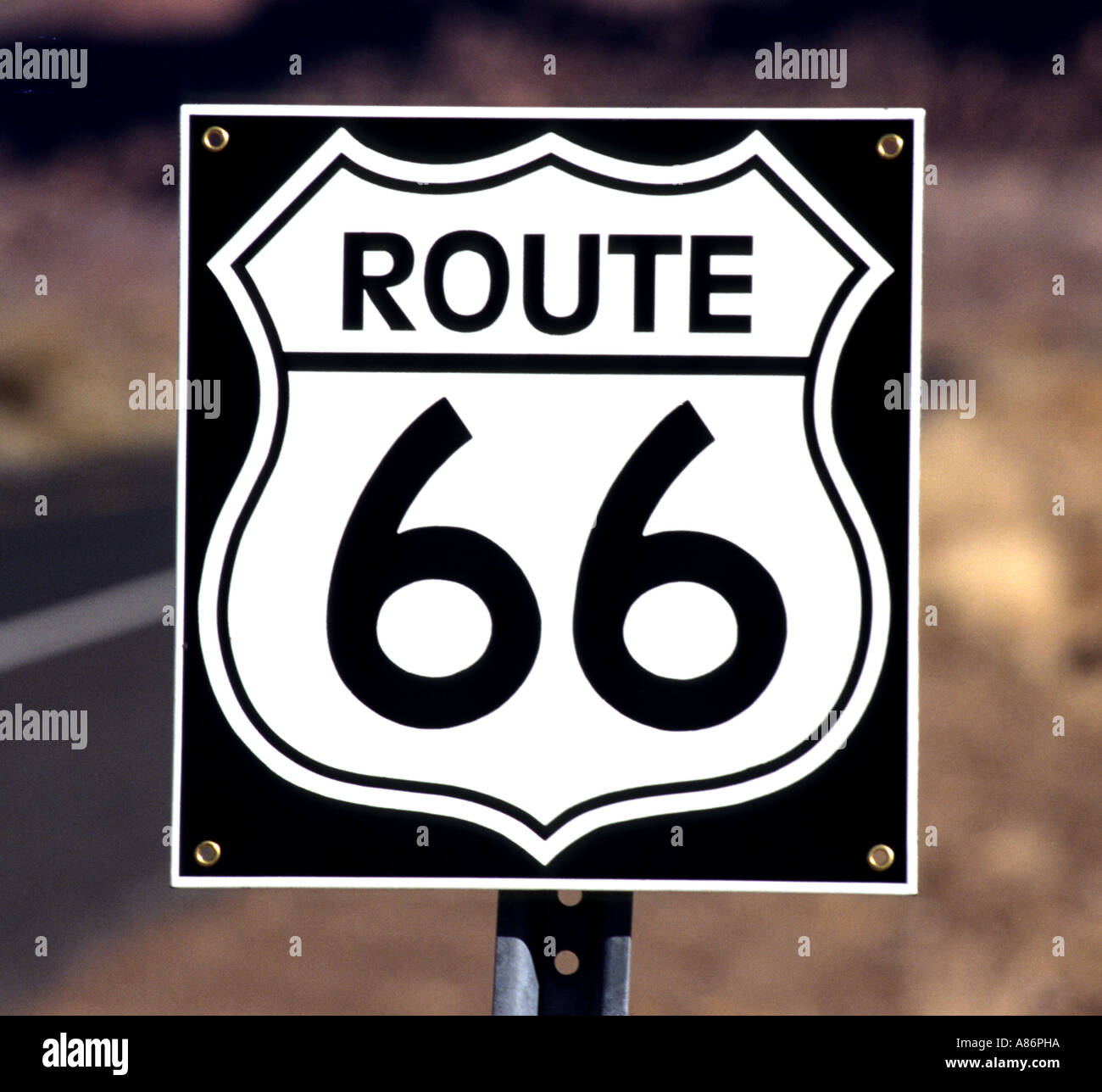 Route 66 Stati Uniti America cartello stradale il traffico Foto Stock