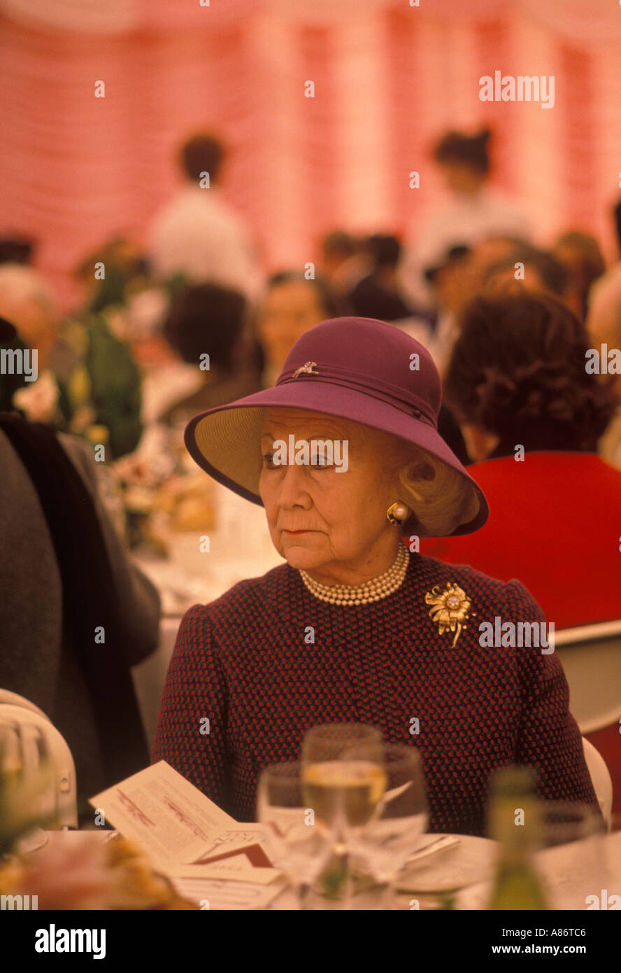 Betty Kenward giornalista Diary column in Tatler Magazine alla gara di cavalli Cartier Million al circuito Phoenix Park di Dublino, circa 1989 1980s HOMER SYK Foto Stock