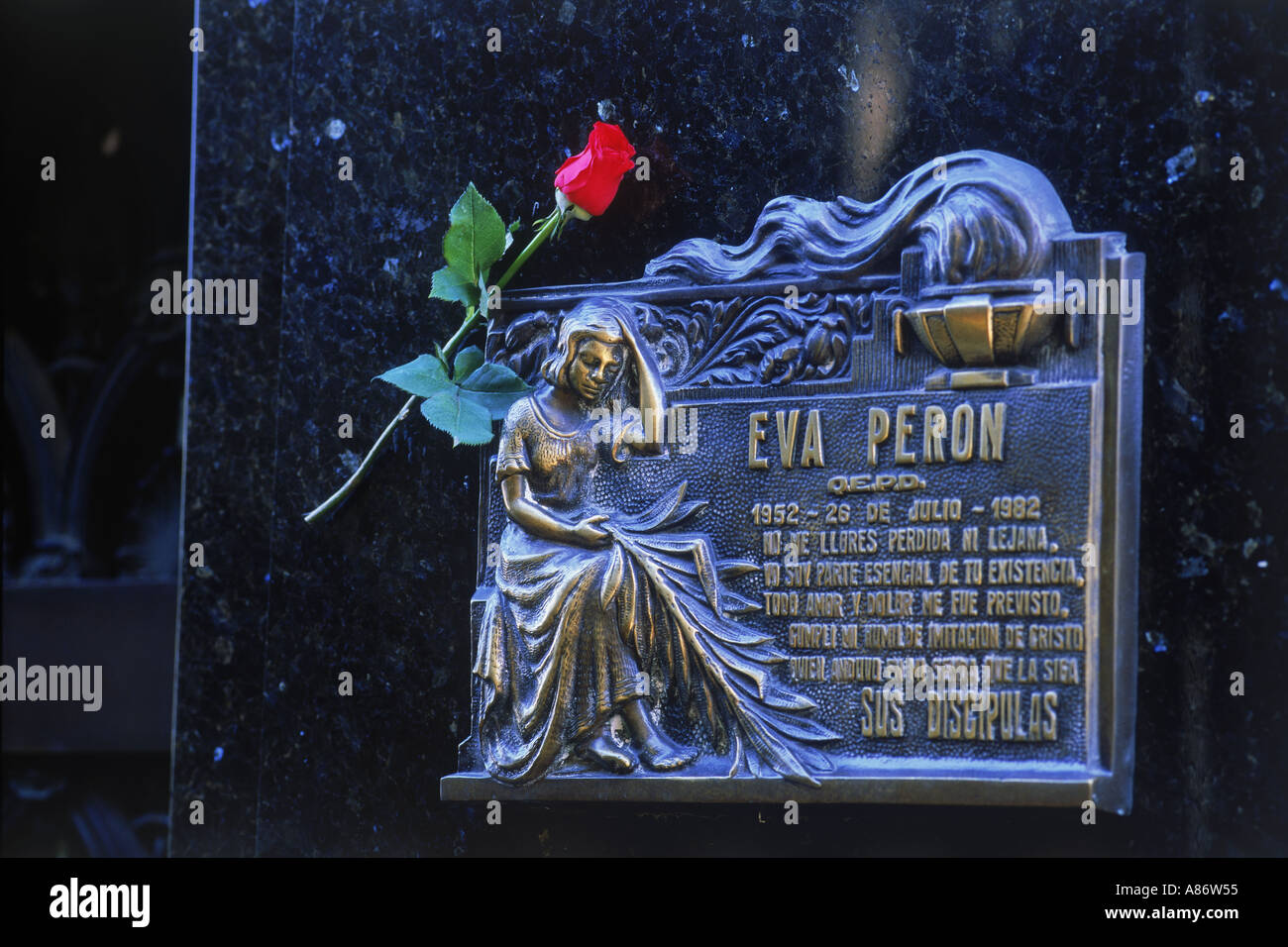 Luogo di sepoltura di Eva Peron o Evita nella Recoleta cimitero in Buenos Aires Foto Stock