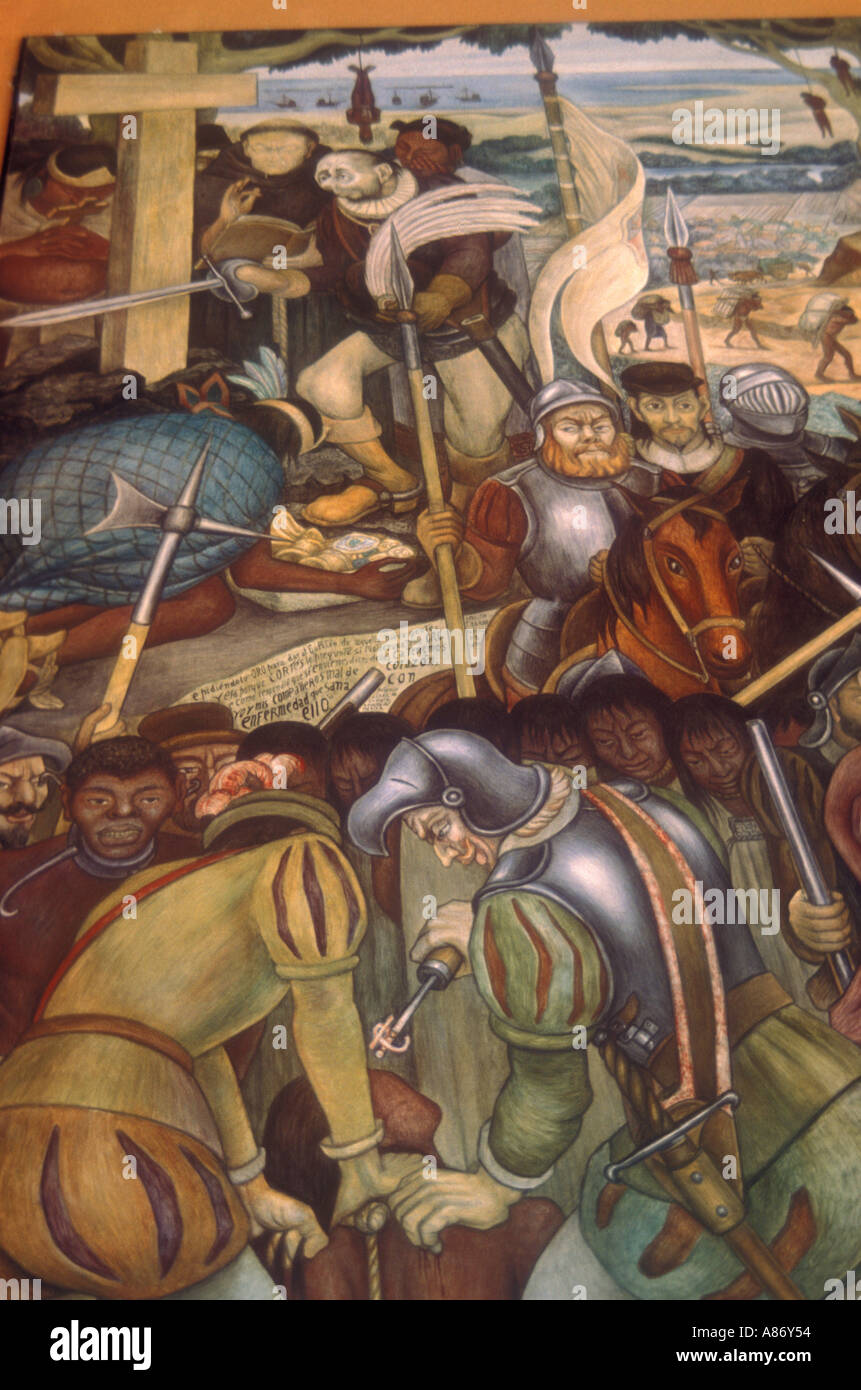 Diego de Rivera affreschi al Palacio de Gobierno IN MESSICO DF Foto Stock