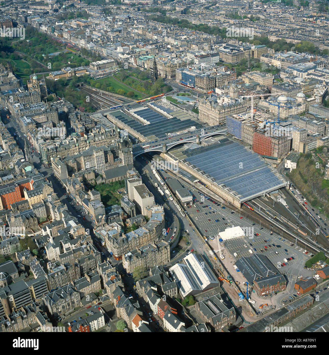 La stazione di Waverley Edimburgo Scozia vista aerea Foto Stock