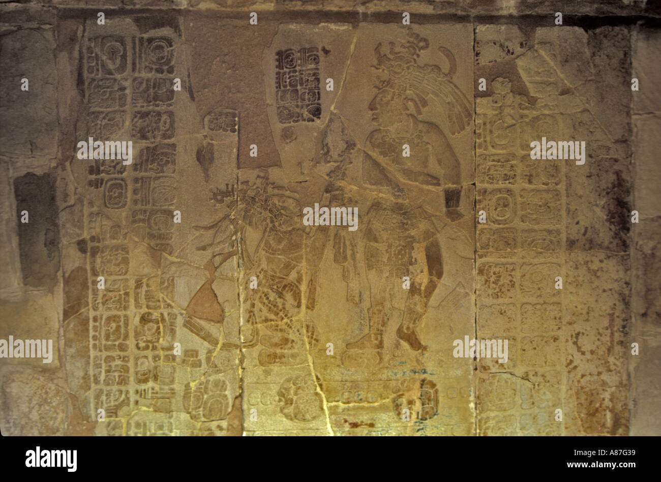 Iscrizioni presso la piramide delle iscrizioni di Palenque Foto Stock