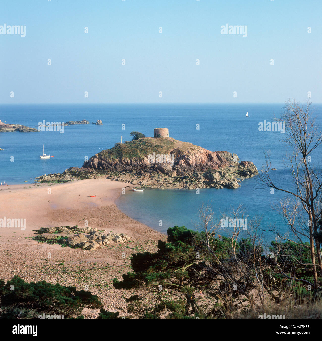 Ile au Guerdain (sito di Janvrin della tomba di), Portelet Bay, Jersey, Isole del Canale, Regno Unito Foto Stock