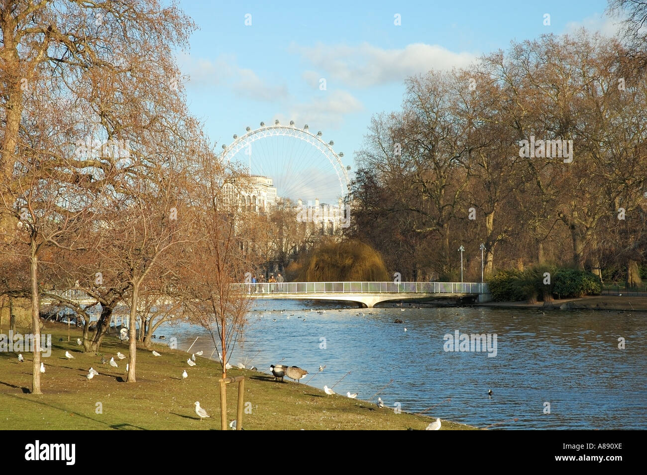 St James s Park Lake e il ponte di Londra, Regno Unito, Europa, UE Foto Stock